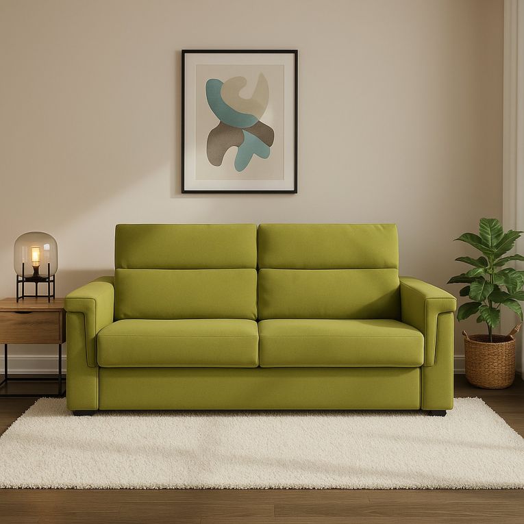 Divano Letto 2 Posti Verde Sfoderabile Contenitore 185x95 cm, di Apertura a Ribalta Made in Italy - Tenna