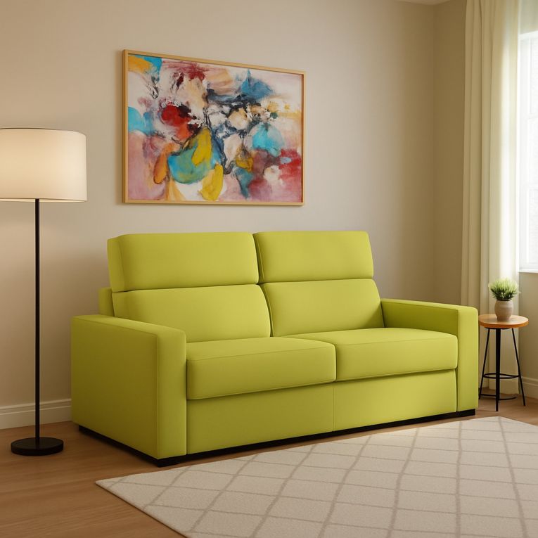 Divano Letto 2 Posti Verde Sfoderabile Contenitore 200x95 cm, di Apertura a Ribalta Made in Italy - Sonico