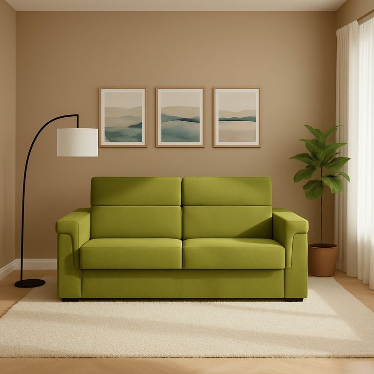 Divano Letto 2 Posti Verde Sfoderabile Contenitore 205x95 cm, di Apertura a Ribalta Made in Italy - Brusasco