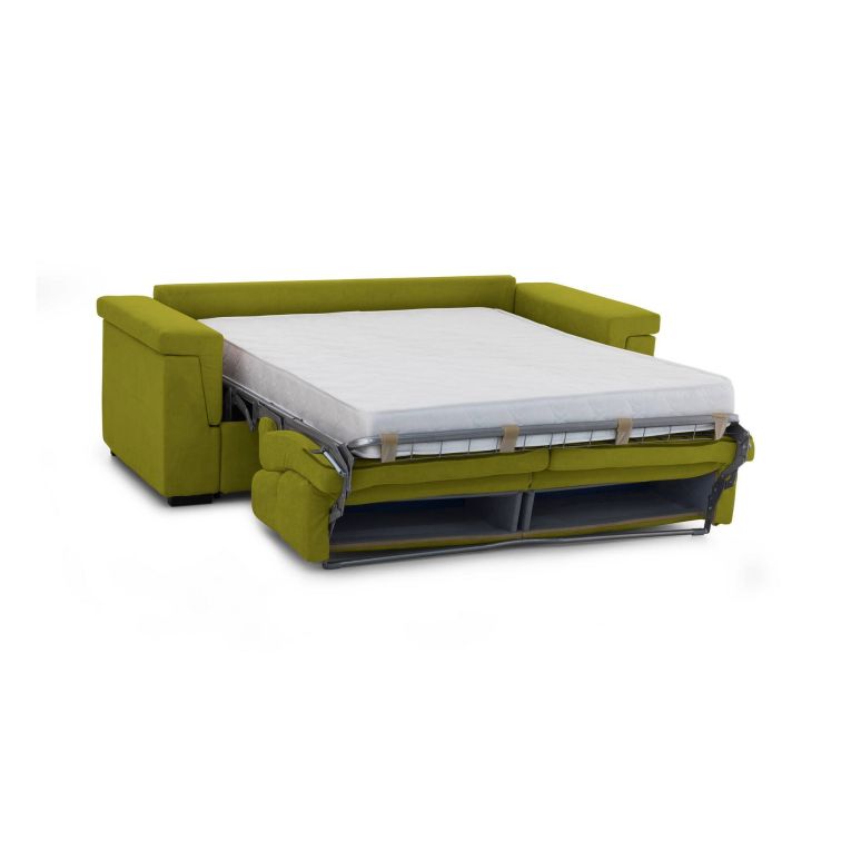 Divano Letto 2 Posti Verde Sfoderabile Contenitore 205x95 cm, di Apertura a Ribalta Made in Italy - Brusasco