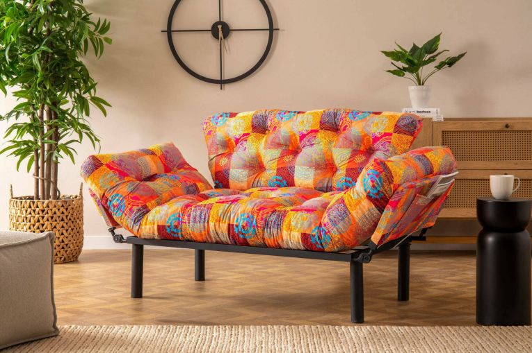 Divano letto 2 posti Zeeusis, Sofà trasformabile, Divanetto per ospiti, Poltrona letto contenitore, 155x70 h80 cm, Multicolore