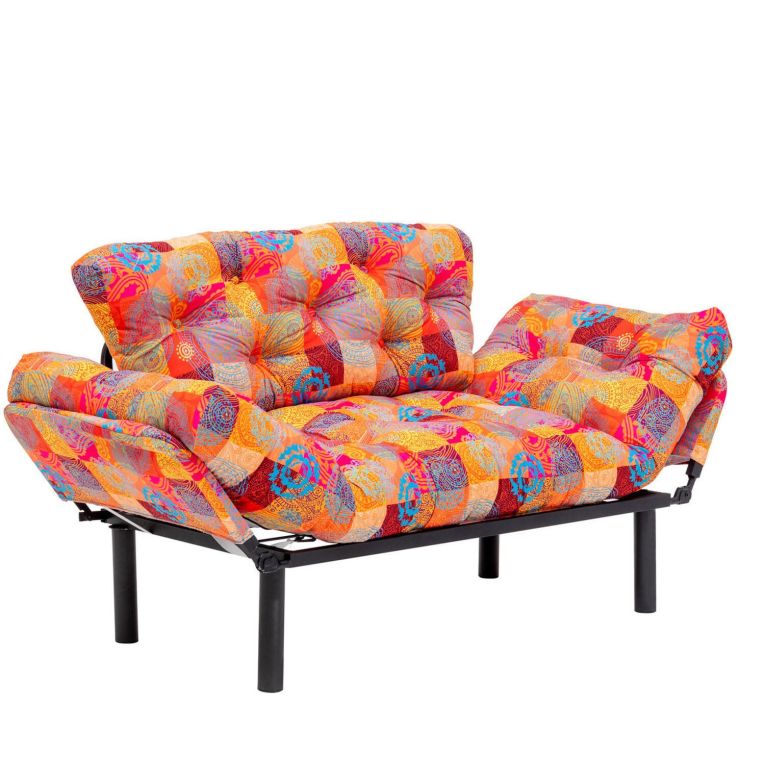 Divano letto 2 posti Zeeusis, Sofà trasformabile, Divanetto per ospiti, Poltrona letto contenitore, 155x70 h80 cm, Multicolore