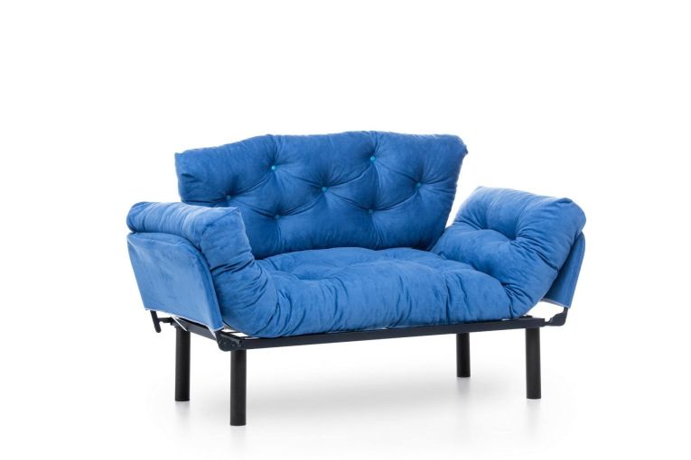 Divano letto 2 posti Zeeusis, Sofà trasformabile, Divanetto per ospiti, Poltrona letto contenitore, 155x70 h85 cm, Blu