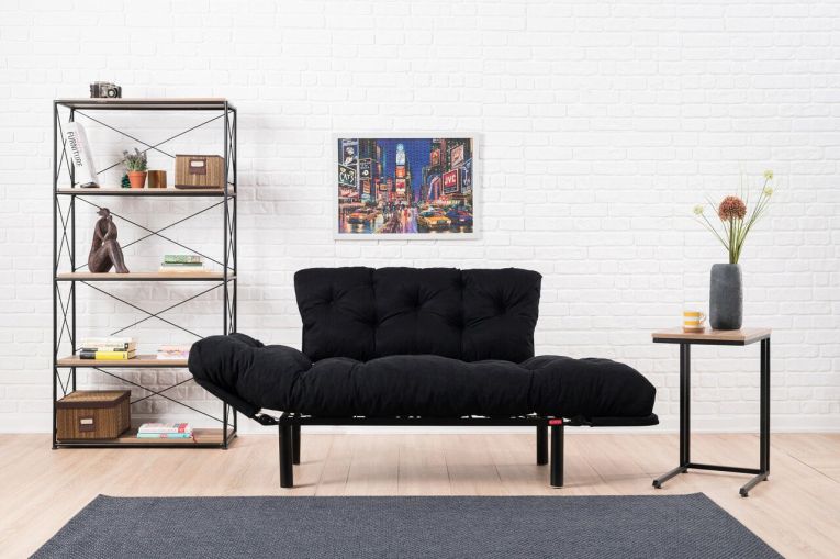Divano letto 2 posti Zeeusis, Sofà trasformabile, Divanetto per ospiti, Poltrona letto contenitore, 155x70 h85 cm, Nero