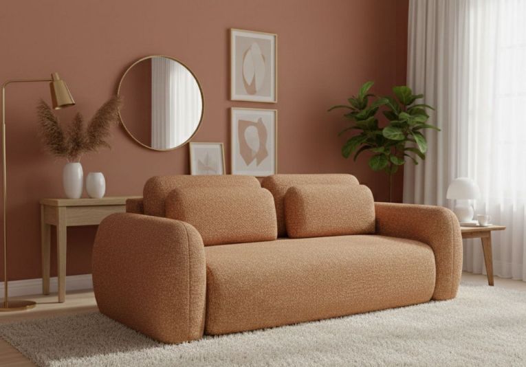 Divano Letto 3 Posti Arancione Contenitore di Apertura a Libro 266x121 cm, Reclinabile - Sessame