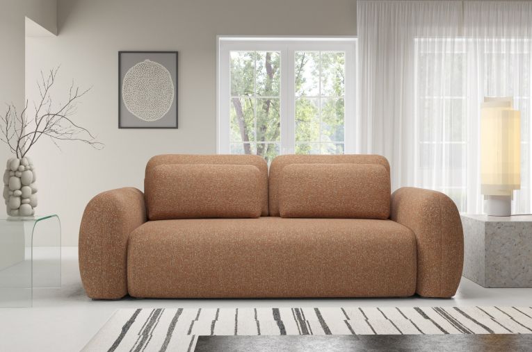 Divano Letto 3 Posti Arancione Contenitore di Apertura a Libro 266x121 cm, Reclinabile - Sessame