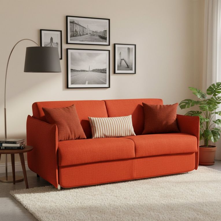Divano Letto 3 Posti Arancione Sfoderabile Contenitore 200x95 cm, Lavabile Made in Italy - Gravere