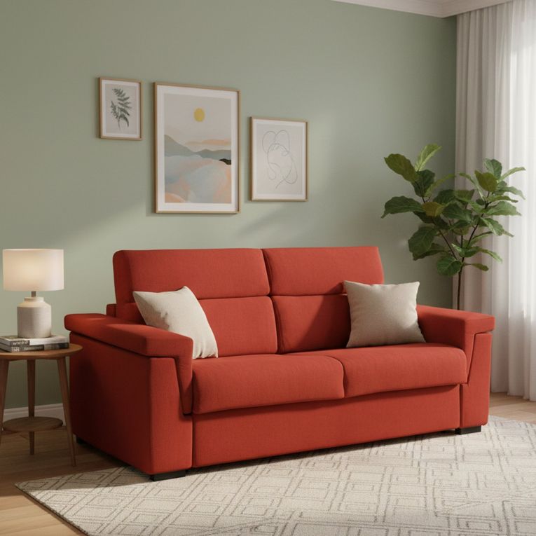 Divano Letto 3 Posti Arancione Sfoderabile Contenitore 225x95 cm, Lavabile Made in Italy - Benedetto