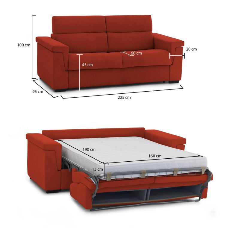 Divano Letto 3 Posti Arancione Sfoderabile Contenitore 225x95 cm, Lavabile Made in Italy - Nus