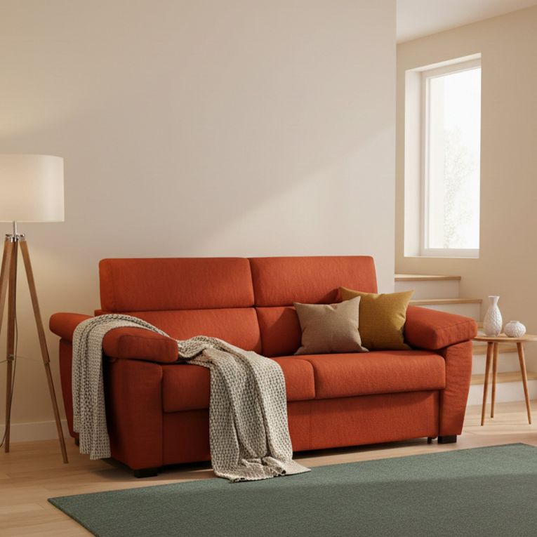 Divano Letto 3 Posti Arancione Sfoderabile Contenitore 225x95 cm, Lavabile Made in Italy - Trino