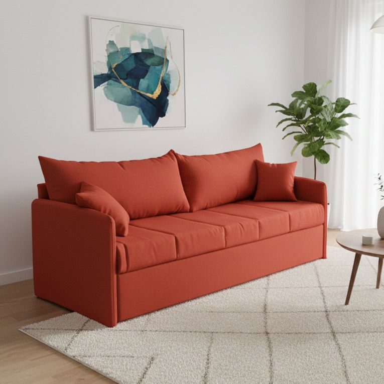 Divano Letto 3 Posti Arancione Sfoderabile Lavabile 205x86 cm, Idrorepellente Letto Estraibile Made in Italy - Avellana