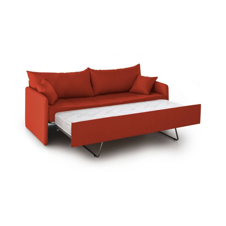 Divano Letto 3 Posti Arancione Sfoderabile Lavabile 205x86 cm, Idrorepellente Letto Estraibile Made in Italy - Avellana