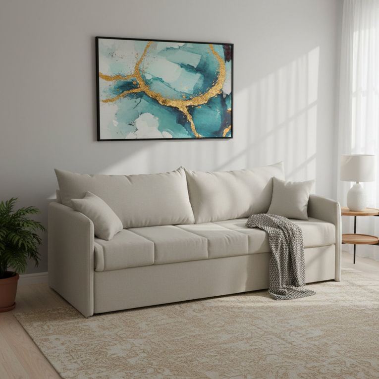 Divano letto 3 posti Avellana, 205x86 h80 cm, Beige