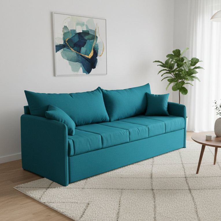 Divano Letto 3 Posti Azzurro Sfoderabile Lavabile 205x86 cm, Idrorepellente Letto Estraibile Materasso Incluso Made in Italy - Avellana