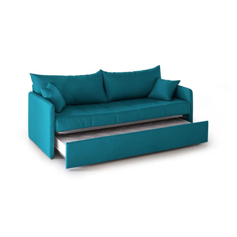 Divano Letto 3 Posti Azzurro Sfoderabile Lavabile 205x86 cm, Idrorepellente Letto Estraibile Materasso Incluso Made in Italy - Avellana