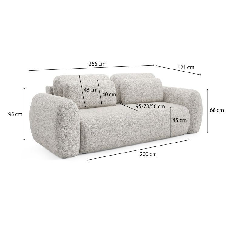 Divano Letto 3 Posti Beige Chiaro Contenitore di Apertura a Libro 266x121 cm, Reclinabile - Sessame