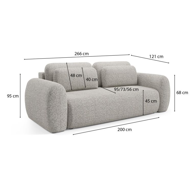 Divano Letto 3 Posti Beige Contenitore di Apertura a Libro 266x121 cm, Reclinabile - Sessame