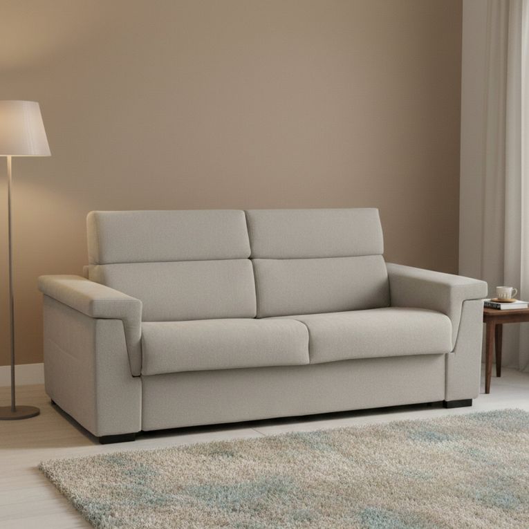 Divano Letto 3 Posti Beige Sfoderabile Contenitore 225x95 cm, Lavabile Made in Italy - Benedetto