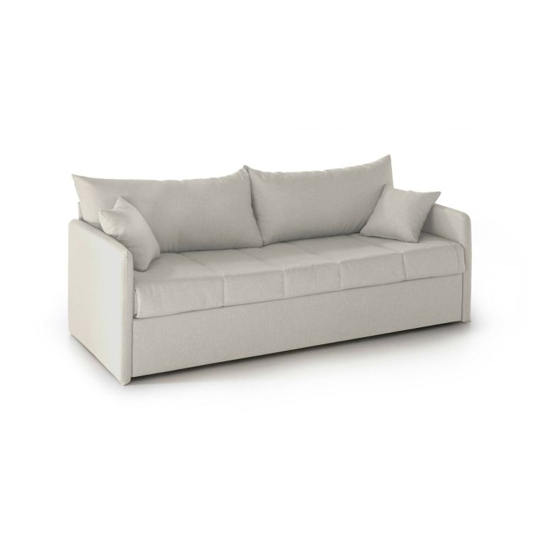 Divano Letto 3 Posti Beige Sfoderabile Lavabile 205x86 cm, Idrorepellente Letto Estraibile Materasso Incluso Rete a Doghe Made in Italy - Avellana