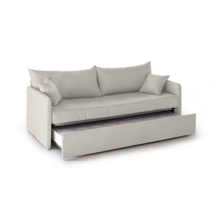 Divano Letto 3 Posti Beige Sfoderabile Lavabile 205x86 cm, Idrorepellente Letto Estraibile Materasso Incluso Rete a Doghe Made in Italy - Avellana