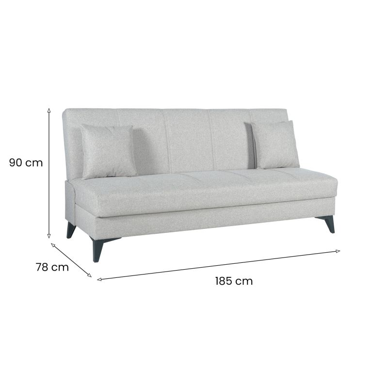 Divano Letto 3 Posti Bianco Contenitore di Apertura Click-clack 185x78 cm, Lavabile - Caneva