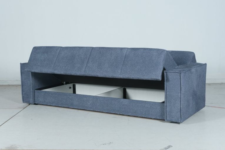 Divano Letto 3 Posti blu Contenitore di Apertura Click-clack 231x99 cm, Lavabile - Naturno