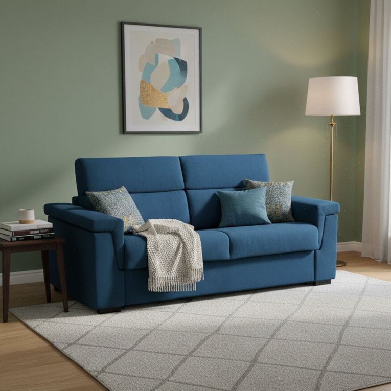 Divano Letto 3 Posti blu Sfoderabile Contenitore 225x95 cm, Lavabile Made in Italy - Nus