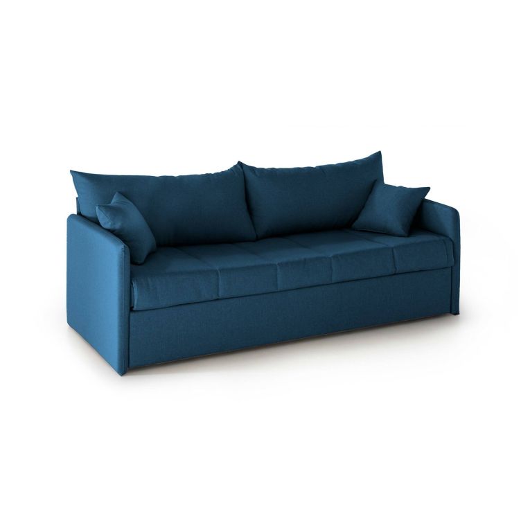 Divano Letto 3 Posti blu Sfoderabile Lavabile 205x86 cm, Idrorepellente Letto Estraibile Materasso Incluso Rete a Doghe Made in Italy - Avellana