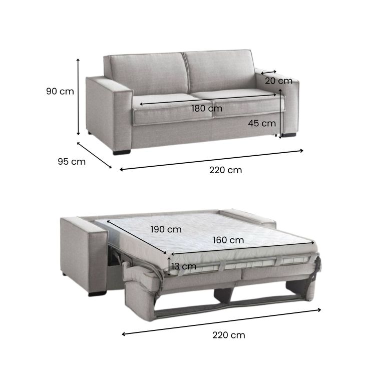 Divano letto 3 posti grigio 220x95cm - Asteroide