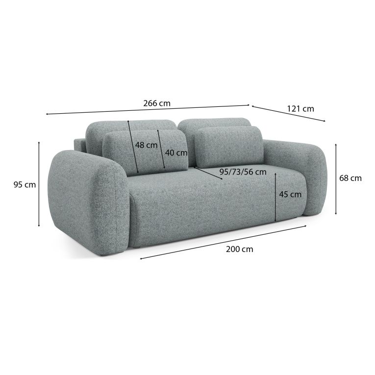 Divano Letto 3 Posti Grigio Cenere Contenitore di Apertura a Libro 266x121 cm, Reclinabile - Sessame