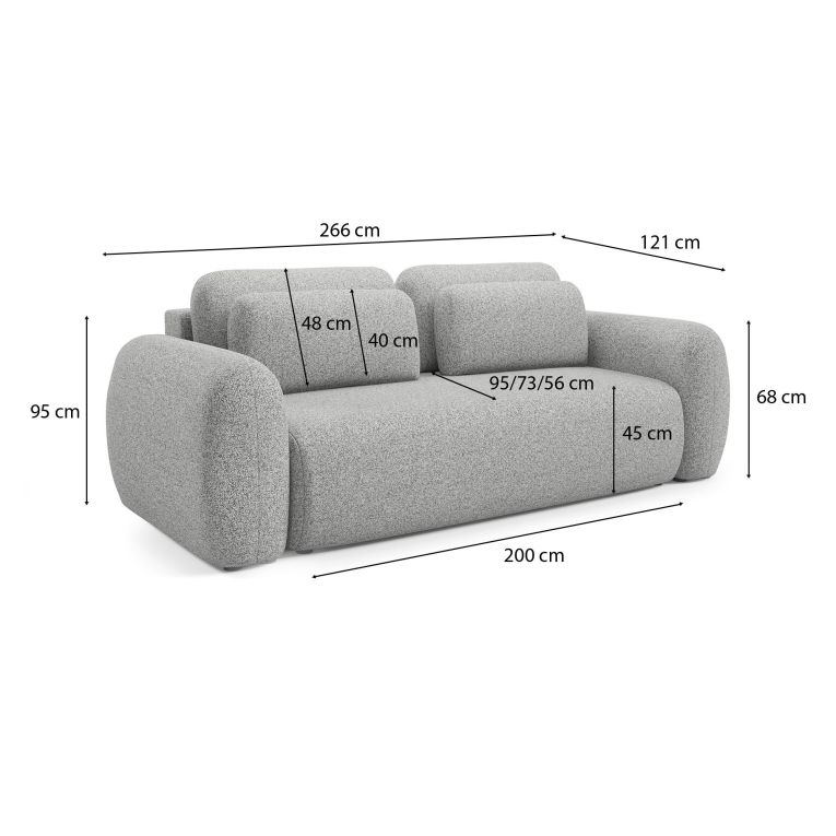 Divano Letto 3 Posti Grigio Chiaro Contenitore di Apertura a Libro 266x121 cm, Reclinabile - Sessame