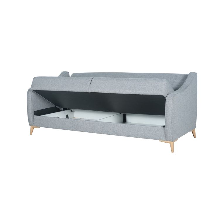 Divano Letto 3 Posti Grigio Chiaro Contenitore di Apertura Click-clack 203x90 cm, Lavabile - Propata