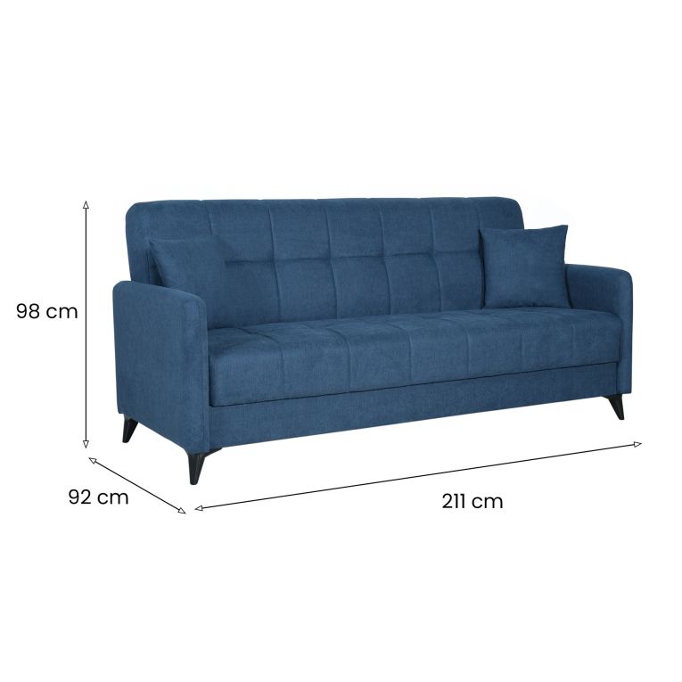 Divano Letto 3 Posti Grigio Chiaro Contenitore di Apertura Click-clack 211x92 cm, Lavabile - Novalesa