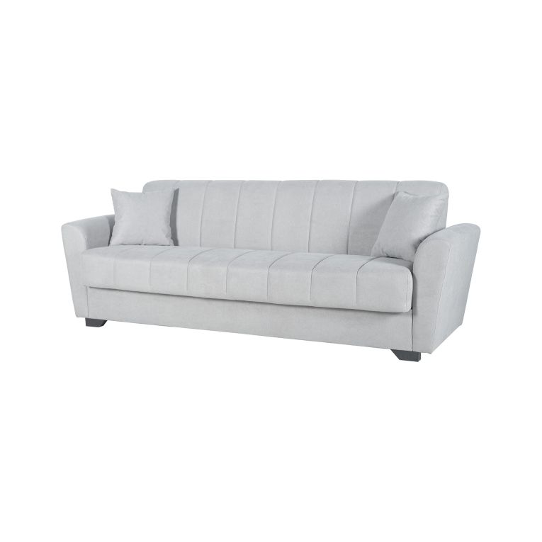 Divano Letto 3 Posti Grigio Chiaro Contenitore di Apertura Click-clack 225x83 cm, Lavabile - Ribera
