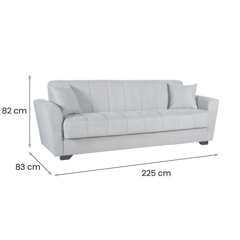 Divano Letto 3 Posti Grigio Chiaro Contenitore di Apertura Click-clack 225x83 cm, Lavabile - Ribera