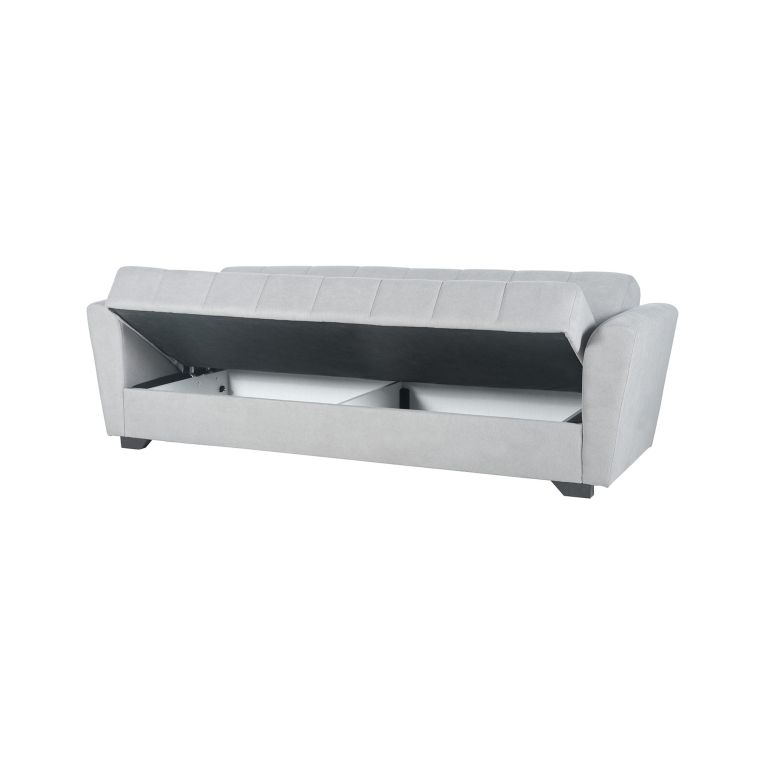 Divano Letto 3 Posti Grigio Chiaro Contenitore di Apertura Click-clack 225x83 cm, Lavabile - Ribera