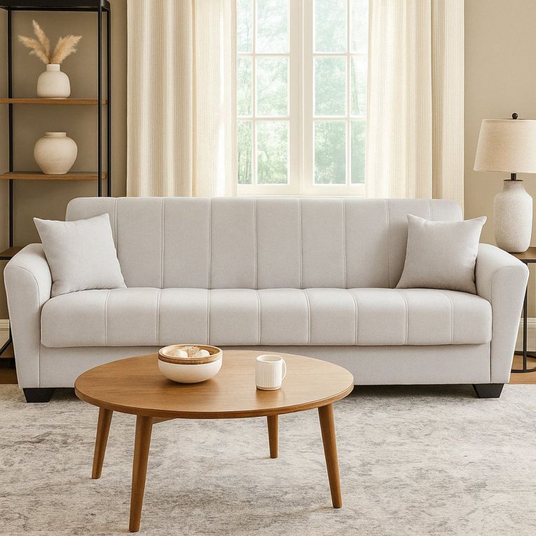 Divano Letto 3 Posti Grigio Chiaro Contenitore di Apertura Click-clack 225x83 cm, Lavabile - Ribera