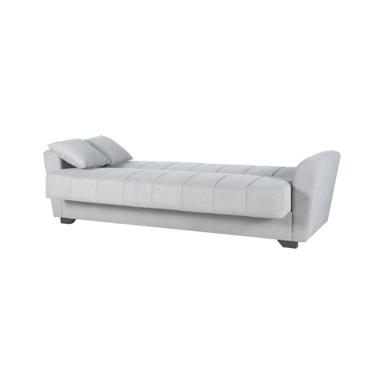Divano Letto 3 Posti Grigio Chiaro Contenitore di Apertura Click-clack 225x83 cm, Lavabile - Ribera
