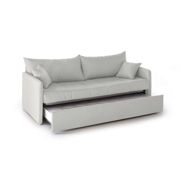 Divano Letto 3 Posti Grigio Chiaro Sfoderabile Lavabile 205x86 cm, Idrorepellente Letto Estraibile Materasso Incluso Rete a Doghe Made in Italy