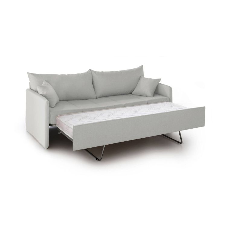 Divano Letto 3 Posti Grigio Chiaro Sfoderabile Lavabile 205x86 cm, Idrorepellente Letto Estraibile Materasso Incluso Rete a Doghe Made in Italy