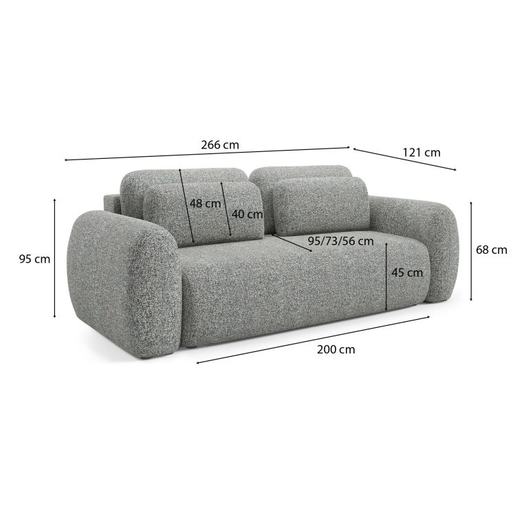 Divano Letto 3 Posti Grigio Contenitore di Apertura a Libro 266x121 cm, Reclinabile - Sessame