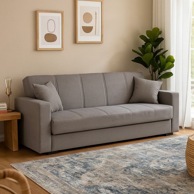 Divano Letto 3 Posti Grigio Contenitore di Apertura Click-clack 214x80 cm, Lavabile - Giaveno
