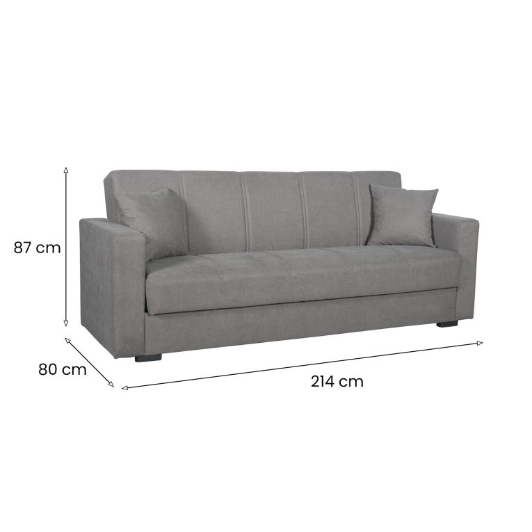Divano Letto 3 Posti Grigio Contenitore di Apertura Click-clack 214x80 cm, Lavabile - Giaveno