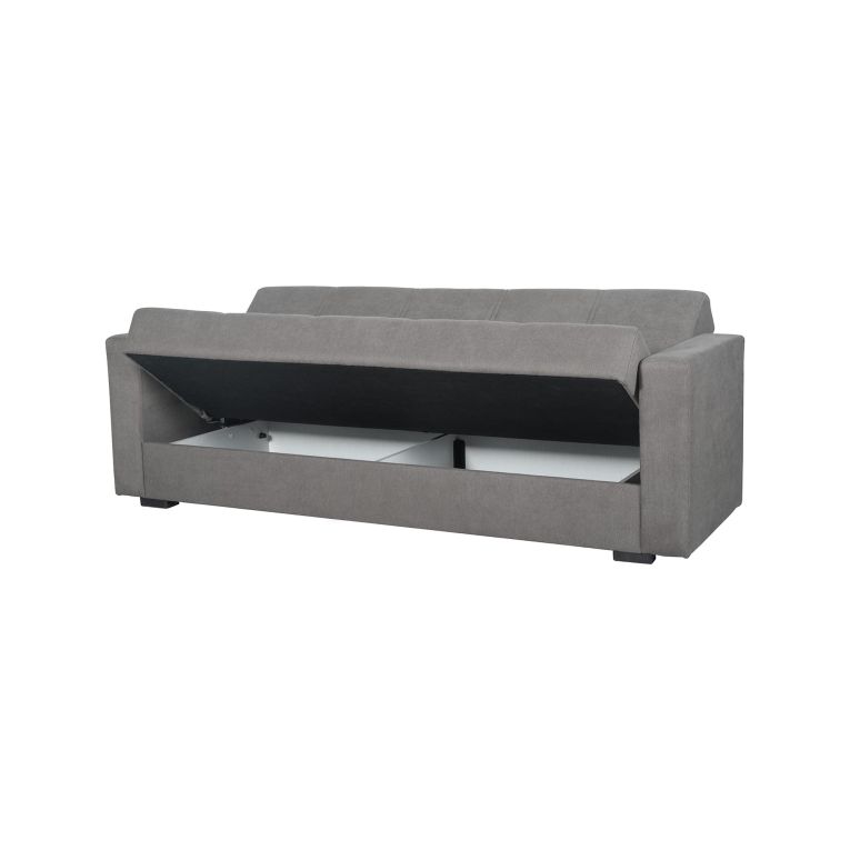 Divano Letto 3 Posti Grigio Contenitore di Apertura Click-clack 214x80 cm, Lavabile - Giaveno