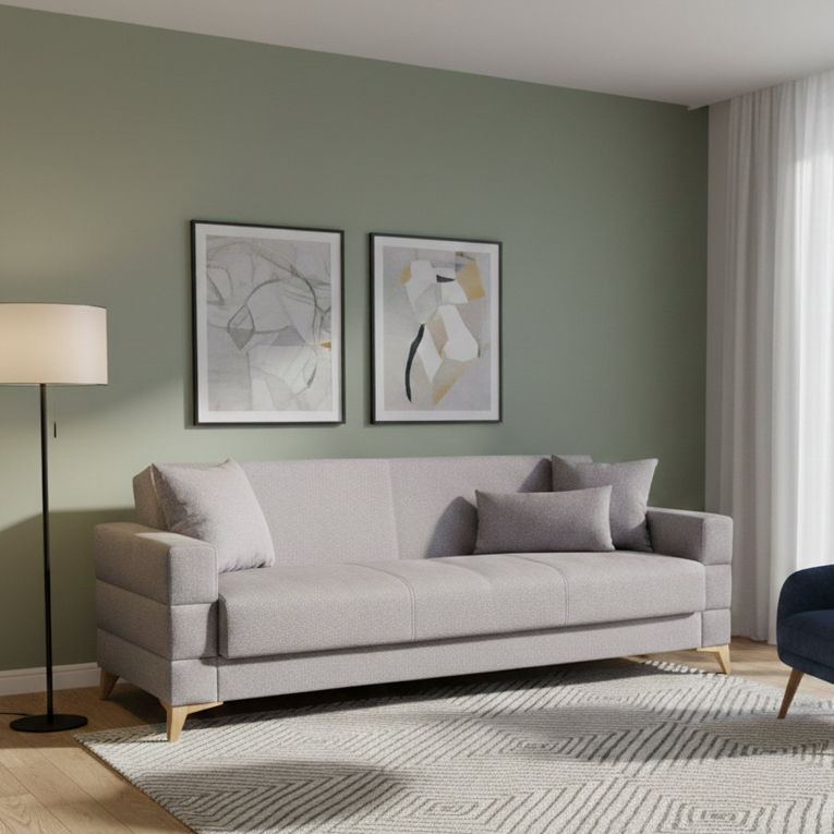 Divano Letto 3 Posti Grigio Contenitore di Apertura Click-clack 222x88 cm, Lavabile - Nogara