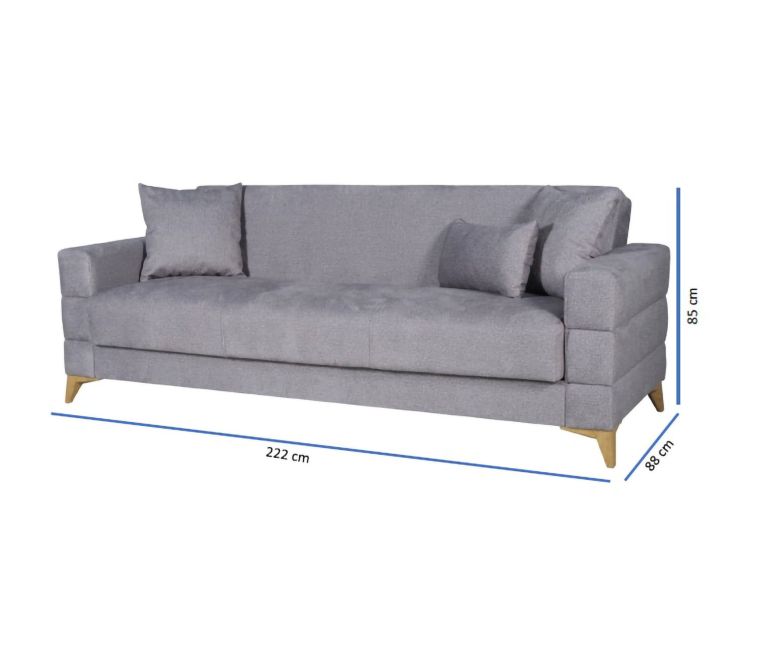 Divano Letto 3 Posti Grigio Contenitore di Apertura Click-clack 222x88 cm, Lavabile - Nogara