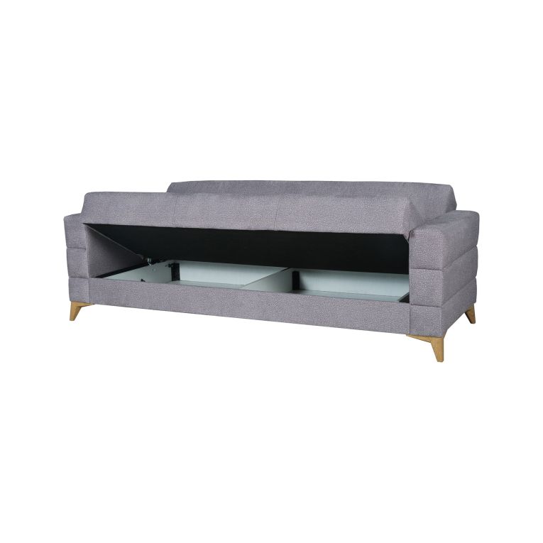 Divano Letto 3 Posti Grigio Contenitore di Apertura Click-clack 222x88 cm, Lavabile - Nogara
