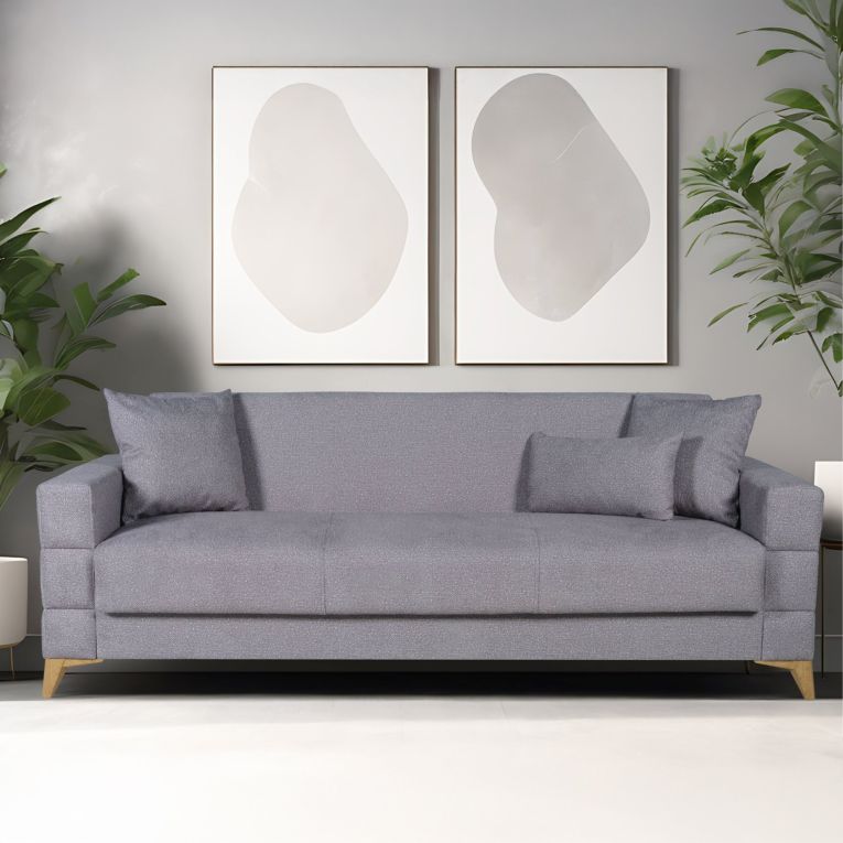 Divano Letto 3 Posti Grigio Contenitore di Apertura Click-clack 222x88 cm, Lavabile - Nogara