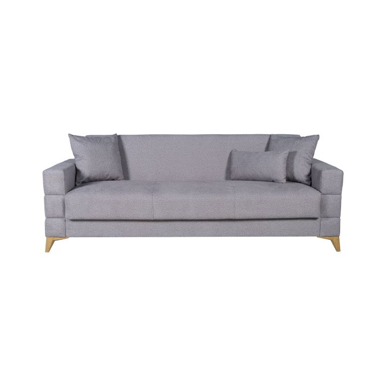 Divano Letto 3 Posti Grigio Contenitore di Apertura Click-clack 222x88 cm, Lavabile - Nogara