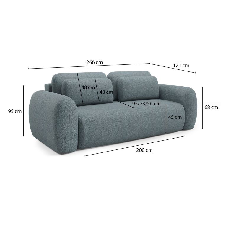 Divano Letto 3 Posti Grigio Scuro Contenitore di Apertura a Libro 266x121 cm, Reclinabile - Sessame